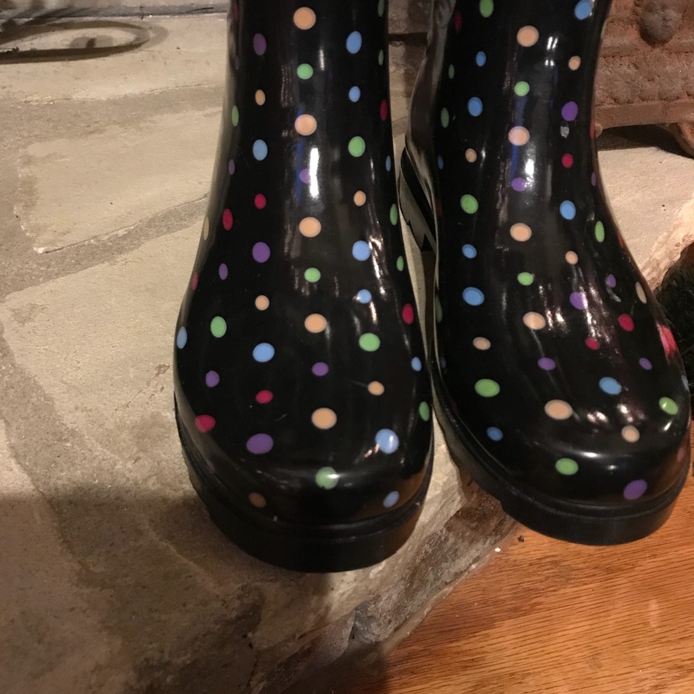 Merona Black with Polka Dots Rain Boots Size 6 - Picture 6 of 8